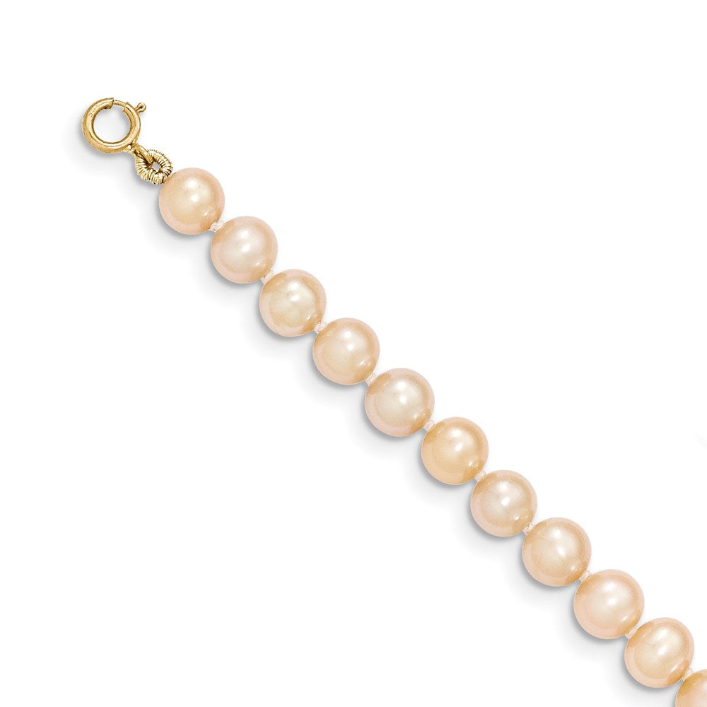 14k Yellow Gold 5-6mm Pink Near Round Freshwater Cultured Pearl Necklace