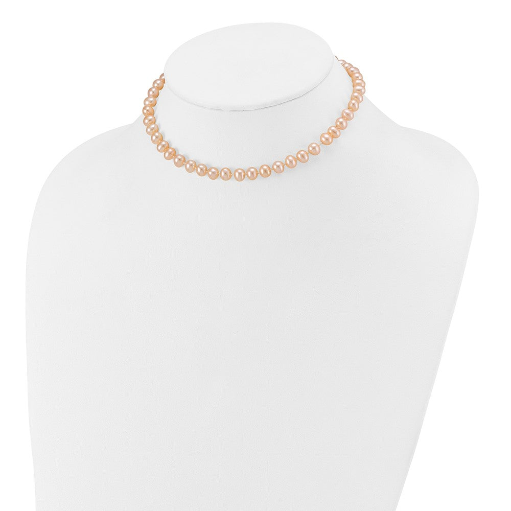 14k Yellow Gold 5-6mm Pink Near Round Freshwater Cultured Pearl Necklace
