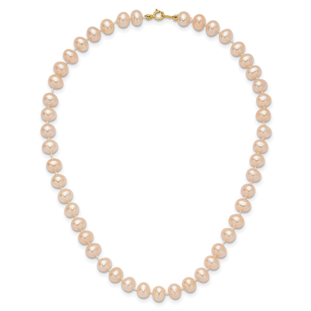 14k Yellow Gold 5-6mm Pink Near Round Freshwater Cultured Pearl Necklace