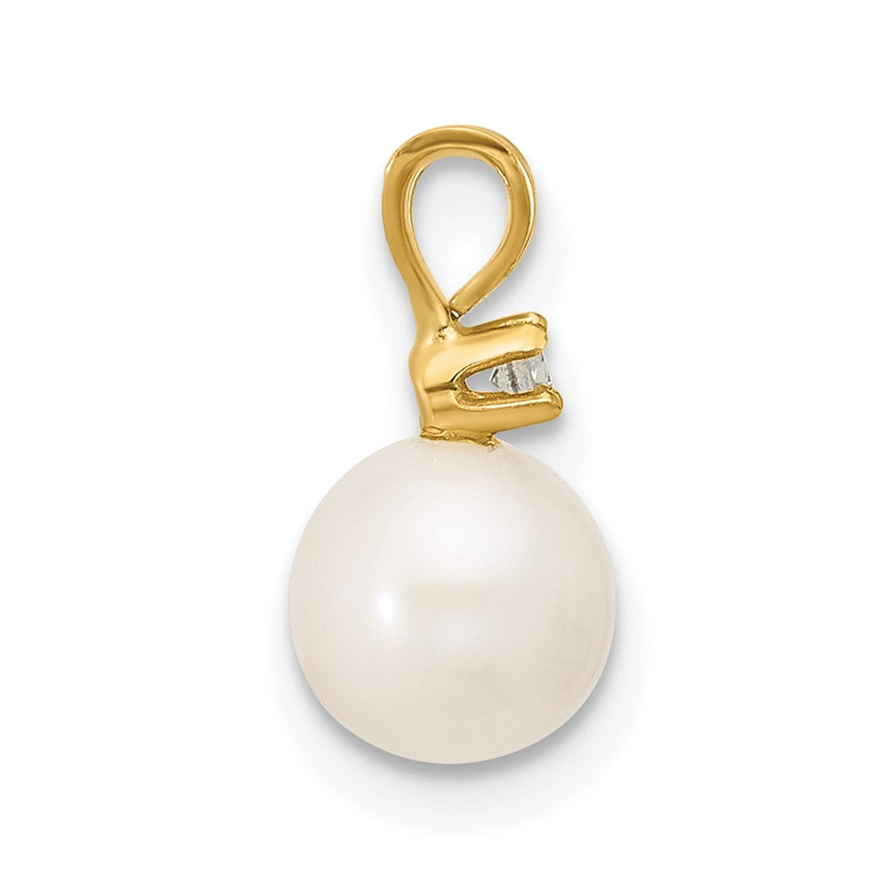 14k Yellow Gold 6-7mm Round White Freshwater Cultured Pearl Diamond Pendant