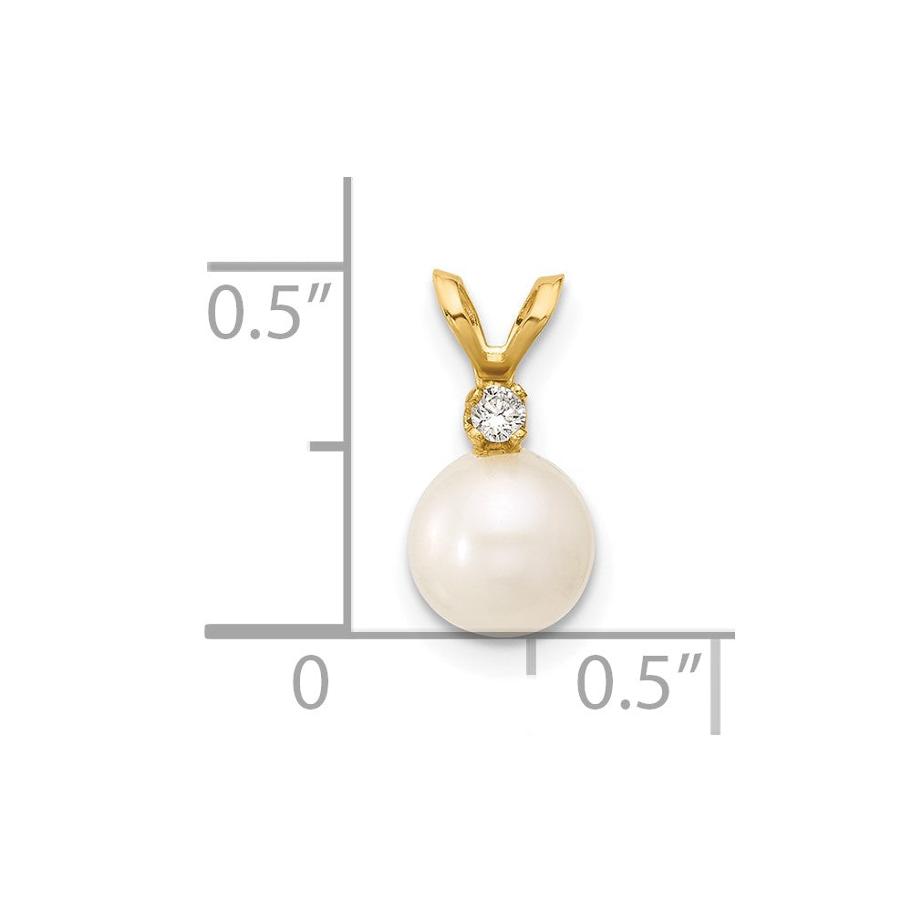 14k Yellow Gold 6-7mm Round White Freshwater Cultured Pearl Diamond Pendant
