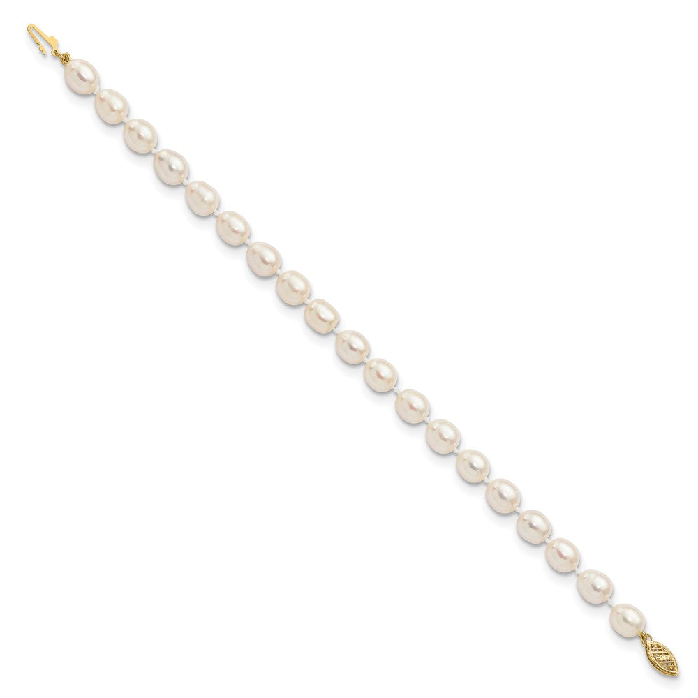 14k Yellow Gold 7-8mm White Rice Freshwater Cultured Pearl Bracelet