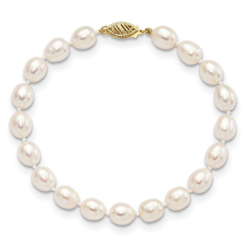 14k Yellow Gold 7-8mm White Rice Freshwater Cultured Pearl Bracelet