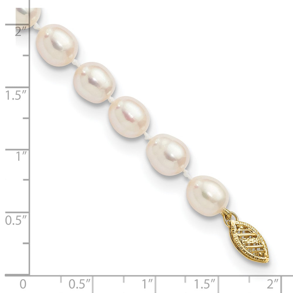 14k Yellow Gold 7-8mm White Rice Freshwater Cultured Pearl Bracelet