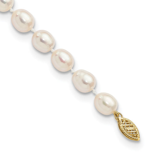 14k Yellow Gold 7-8mm White Rice Freshwater Cultured Pearl Bracelet
