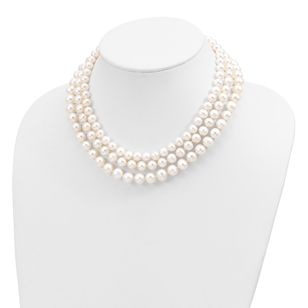 14k 8-9mm White Near-Round Freshwater Cultured Pearl 3-Strand 16 inch Necklace