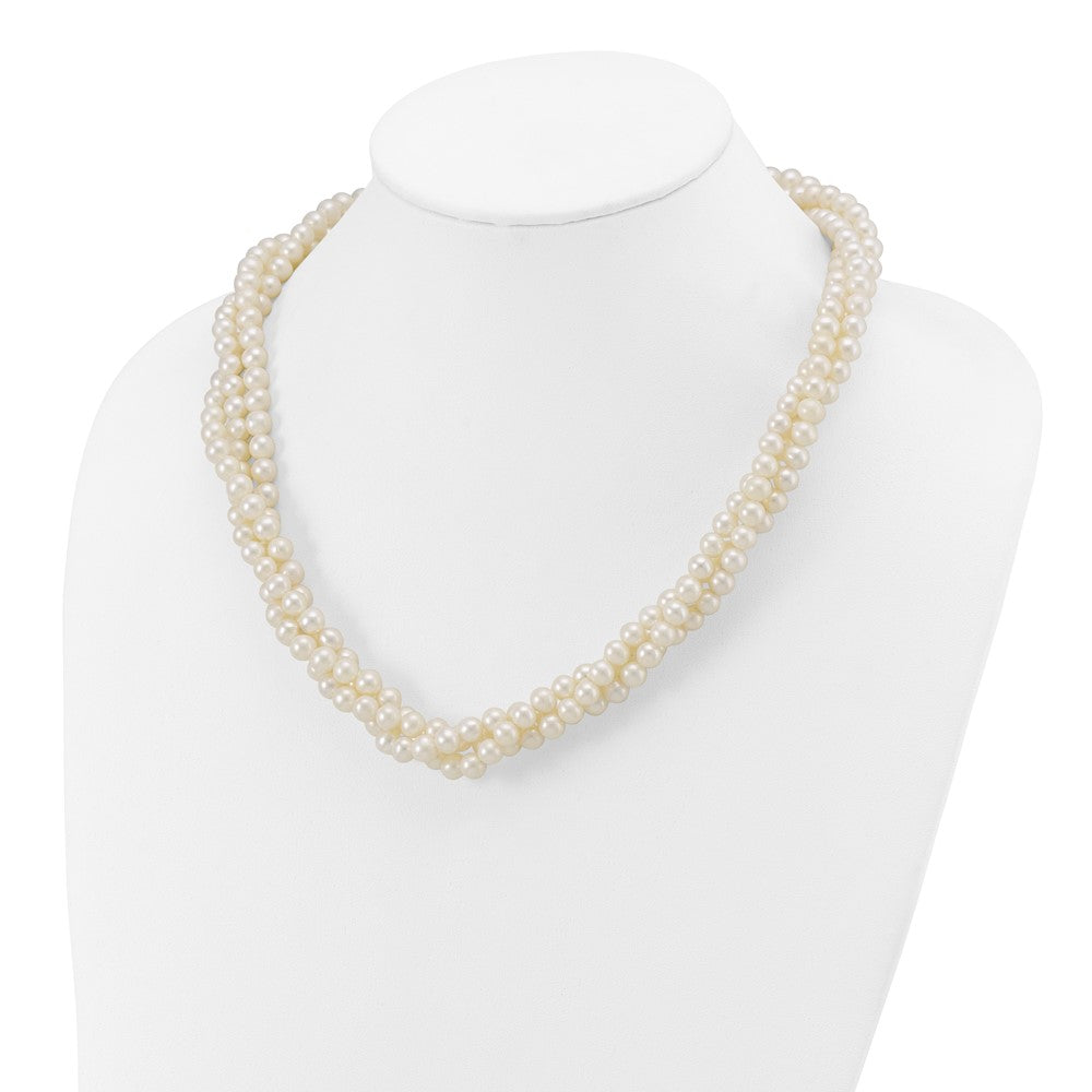 14k 6-7mm White Near-Round Freshwater Cultured Pearl 3-Strand 21 inch Necklace