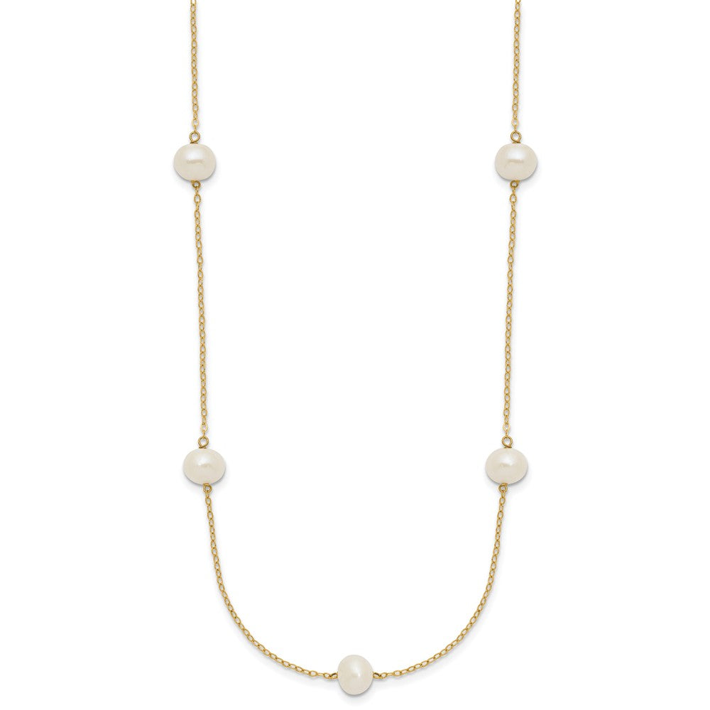 14k 7-8mm White Near-Round Freshwater Cultured Pearl 7-Station 18 inch Necklace