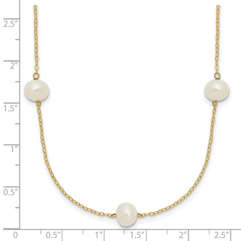 14k 7-8mm White Near-Round Freshwater Cultured Pearl 7-Station 18 inch Necklace