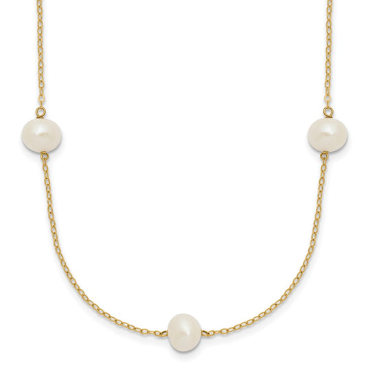 14k 7-8mm White Near-Round Freshwater Cultured Pearl 7-Station 18 inch Necklace
