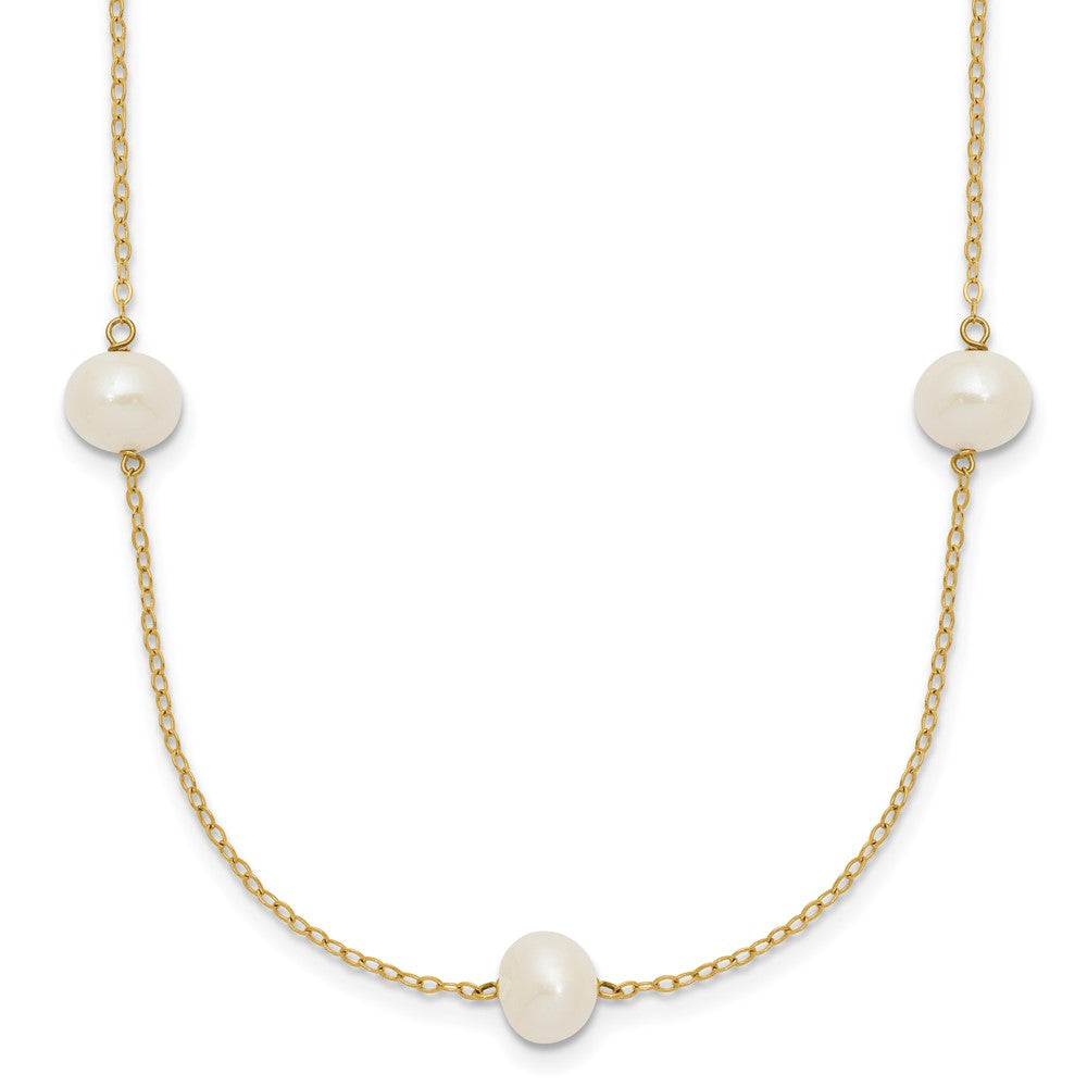 14k 7-8mm White Near-Round Freshwater Cultured Pearl 7-Station 16 inch Necklace