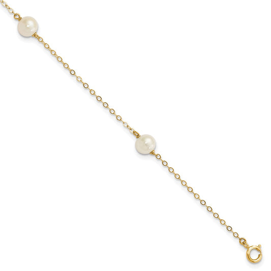14k 5-6mm White Near-Round Freshwater Cultured Pearl 3-Station 7.25 inch Bracelet