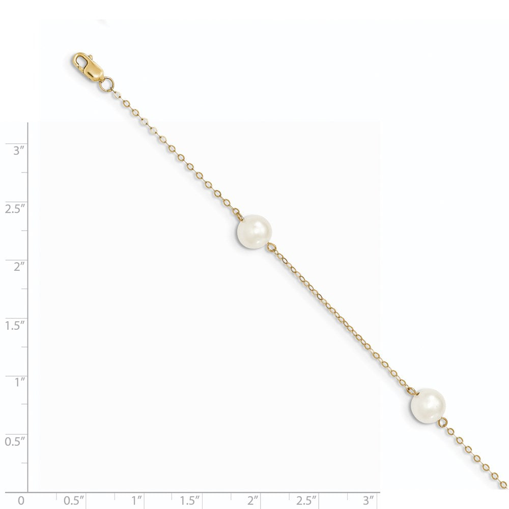 14k 7-8mm White Near-Round Freshwater Cultured Pearl 3-Station 7.25 inch Bracelet