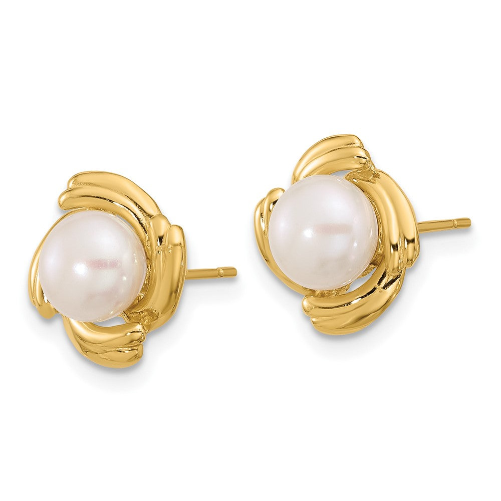14k Yellow Gold 6-7mm White Button FWC Pearl Earring and Pendant Set