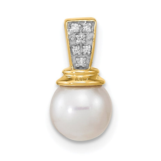 14k 6-7mm Freshwater Cultured Pearl and Diamond Polished Pendant