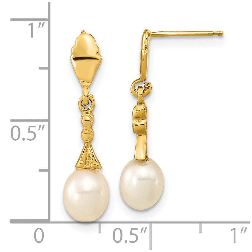 14k 5-6mm White Teardrop Freshwater Cultured Pearl Post Dangle Earrings