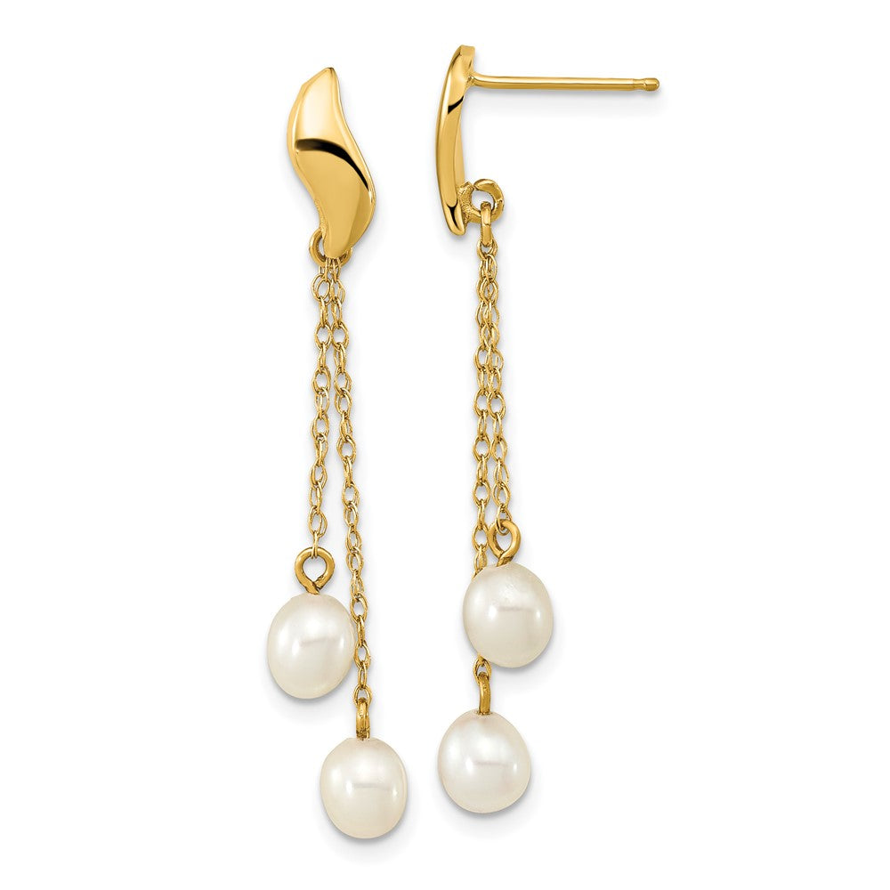 14k 4-5mm White Rice Freshwater Cultured Pearl Post Dangle Earrings