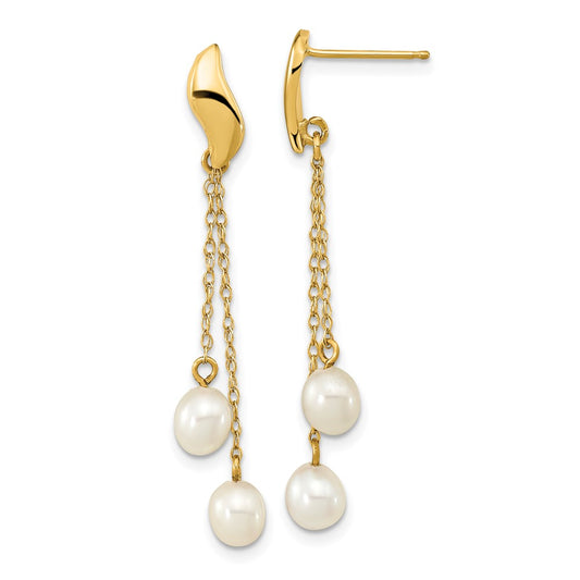 14k 4-5mm White Rice Freshwater Cultured Pearl Post Dangle Earrings