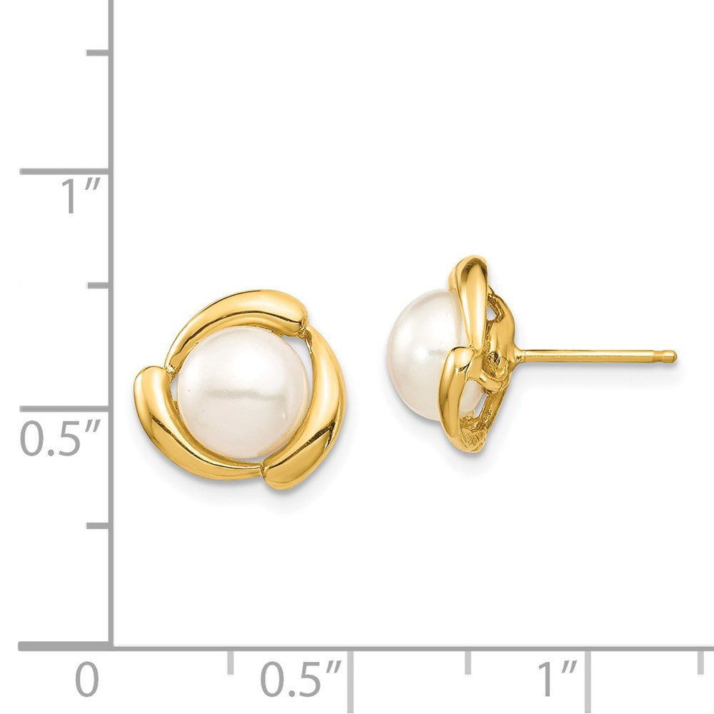 14K 7-8mm White Button Freshwater Cultured Pearl Post Earrings