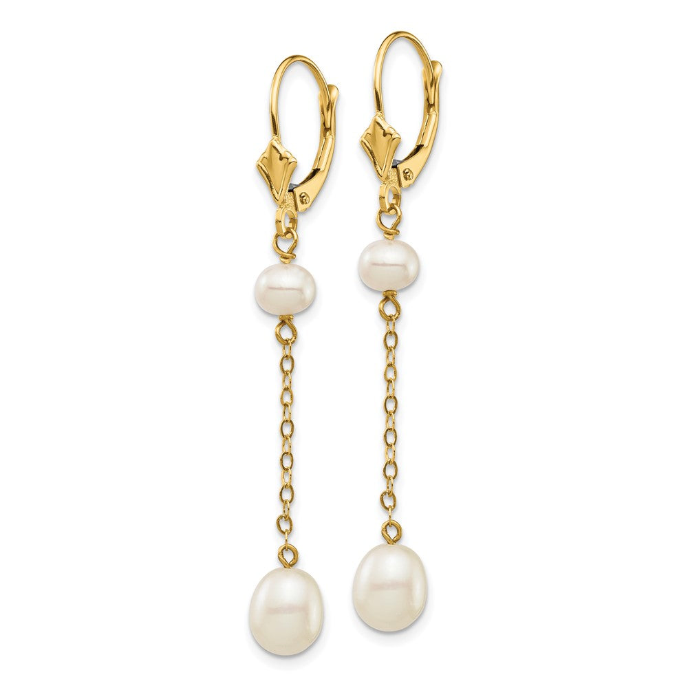 14k 5-7mm White Rice and Semi-Round Freshwater Cultured Pearl Dangle Leverback Earrings