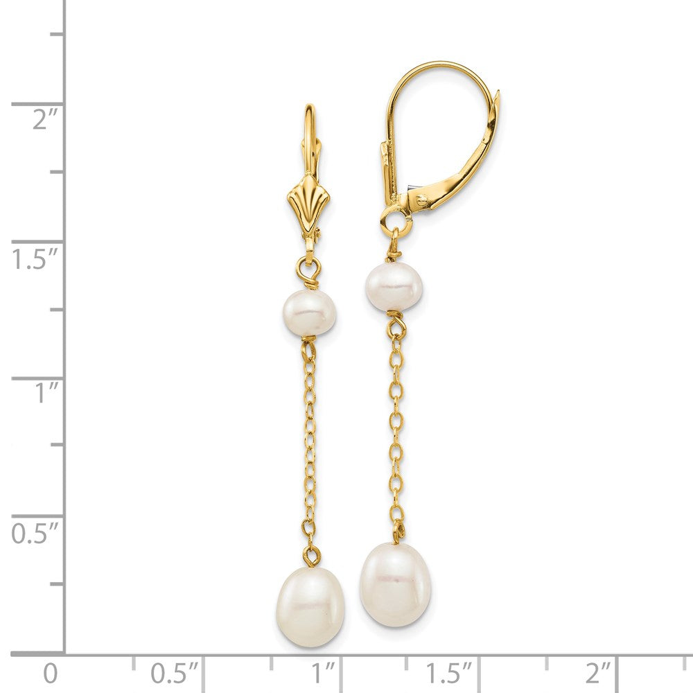 14k 5-7mm White Rice and Semi-Round Freshwater Cultured Pearl Dangle Leverback Earrings