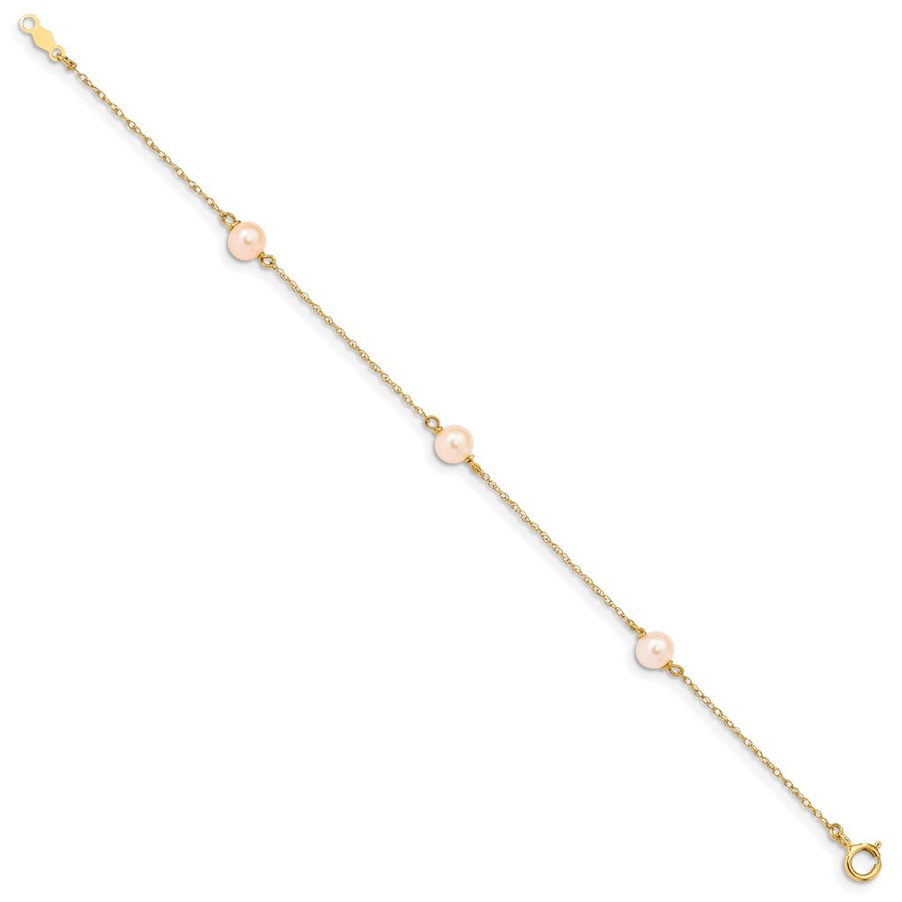 14k Madi K 5-6mm Pink Near-Round Freshwater Cultured Pearl 3-Station 6 inch Bracelet