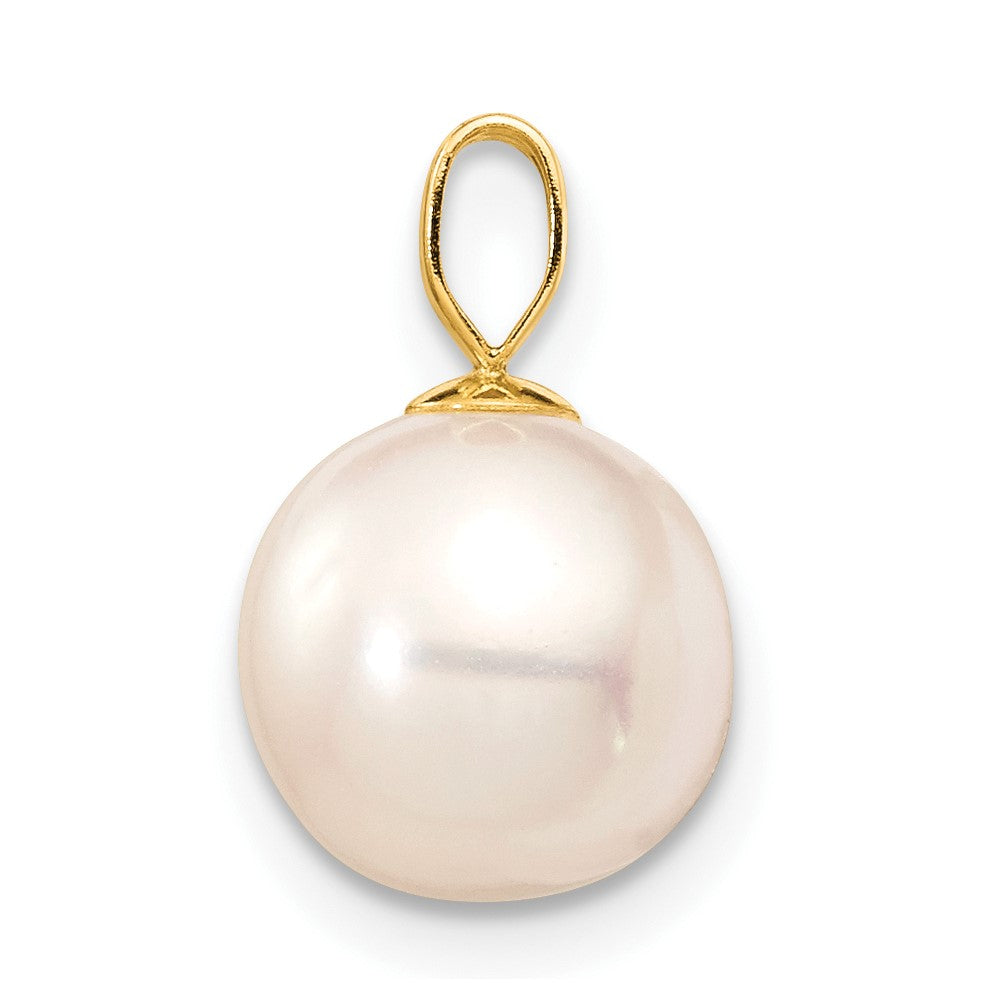 14K Yellow Gold 8-9mm White Round Freshwater Cultured Pearl Pendant