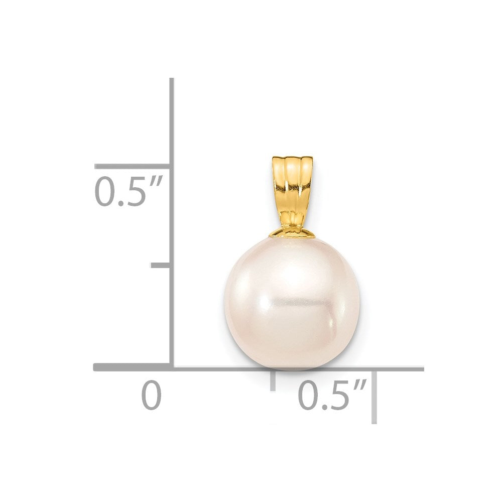 14K Yellow Gold 8-9mm White Round Freshwater Cultured Pearl Pendant