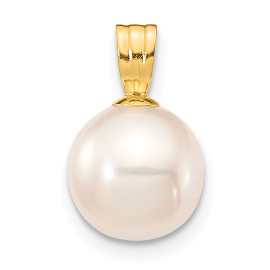 14K Yellow Gold 8-9mm White Round Freshwater Cultured Pearl Pendant