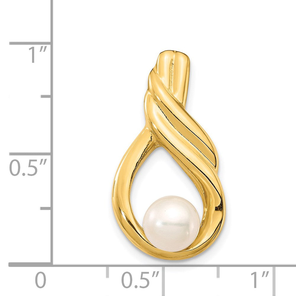 14K 6-7mm White Button Freshwater Cultured Pearl Pendant Chain Slide