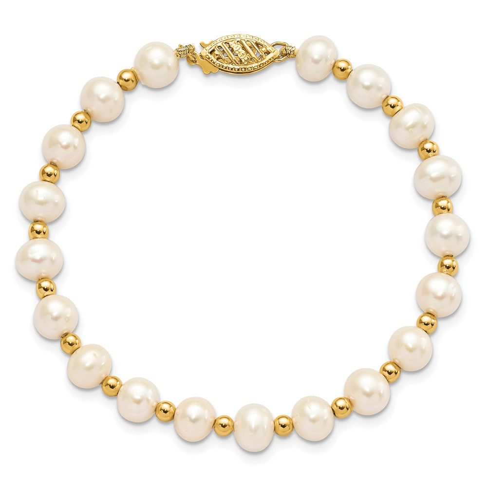 14k 6-7mm White Near-Round Freshwater Cultured Pearl Beaded 7 inch Bracelet