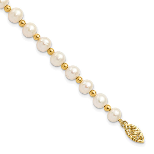 14k 6-7mm White Near-Round Freshwater Cultured Pearl Beaded 7 inch Bracelet