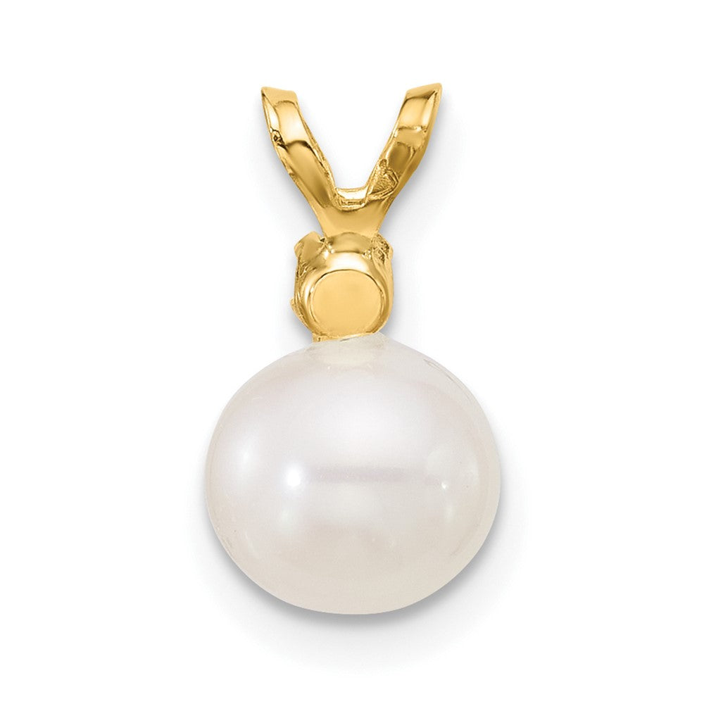 14K Yellow Gold 7-7.5mm White Round FWC Pearl Emerald Pendants