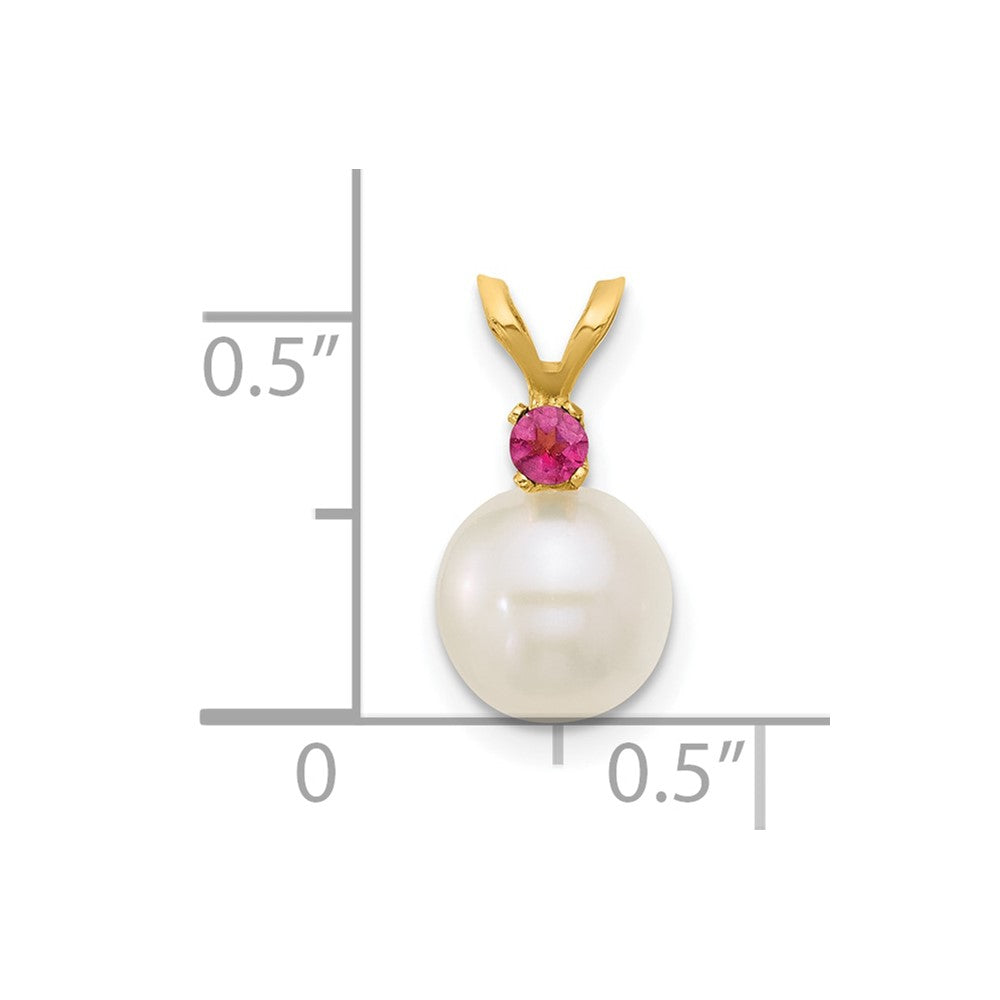 14k 7-7.5mm White Round Freshwater Cultured Pearl and .07PT Pink Topaz Pendant