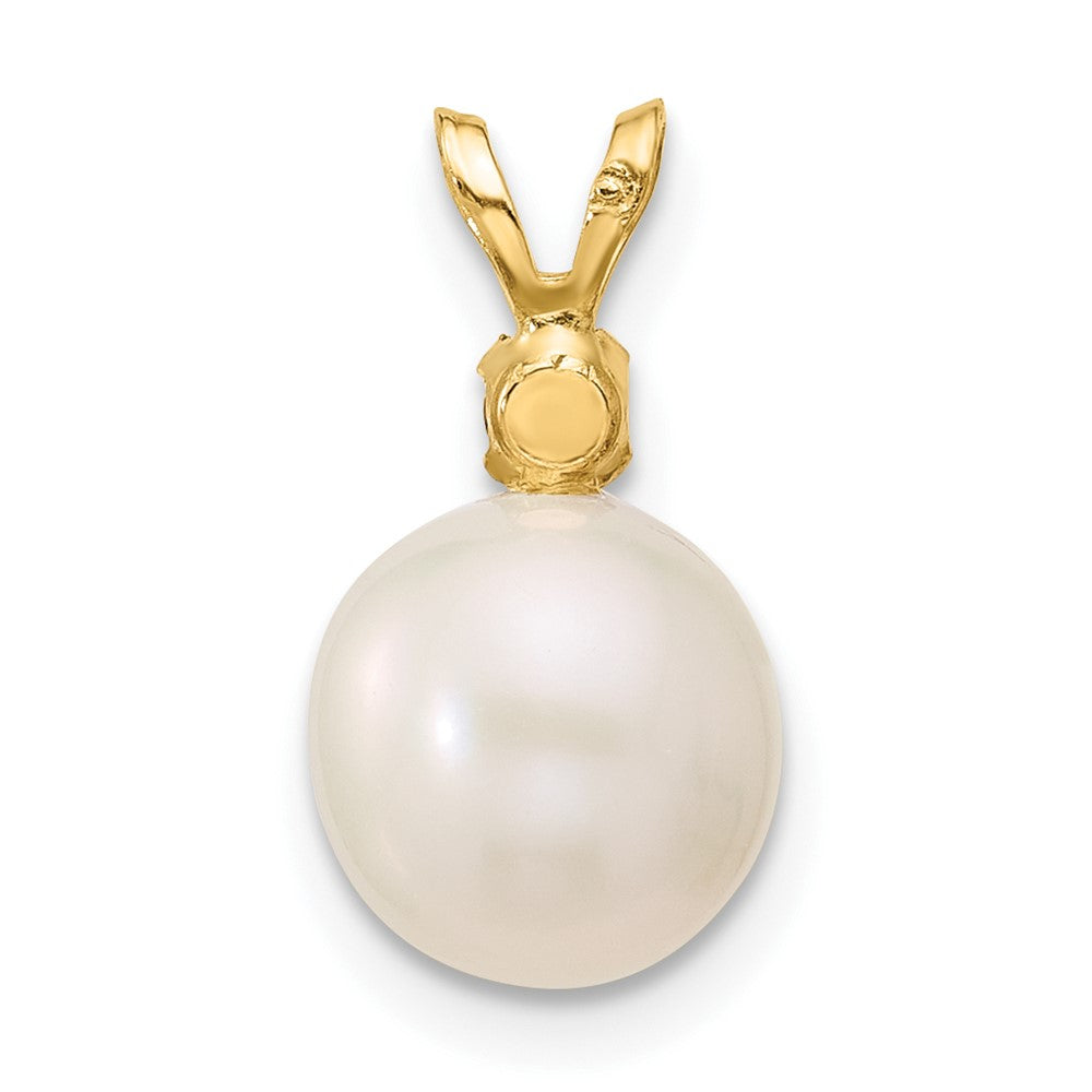 14k 8-8.5mm White Round Freshwater Cultured Pearl and .07AM Amethyst Pendant
