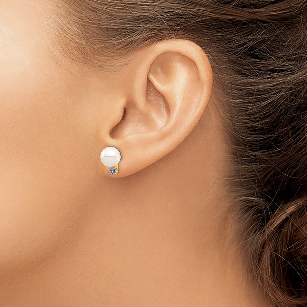 14k 8-8.5mm White Round Freshwater Cultured Pearl and .14TZ Tanzanite Post Earrings