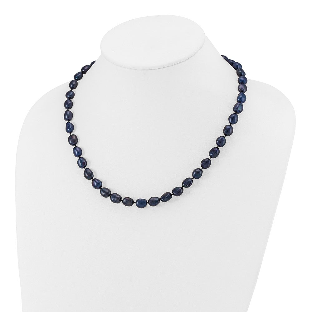 14k White Gold 7x11 Black Baroque Freshwater Cultured Pearl 18 inch Necklace