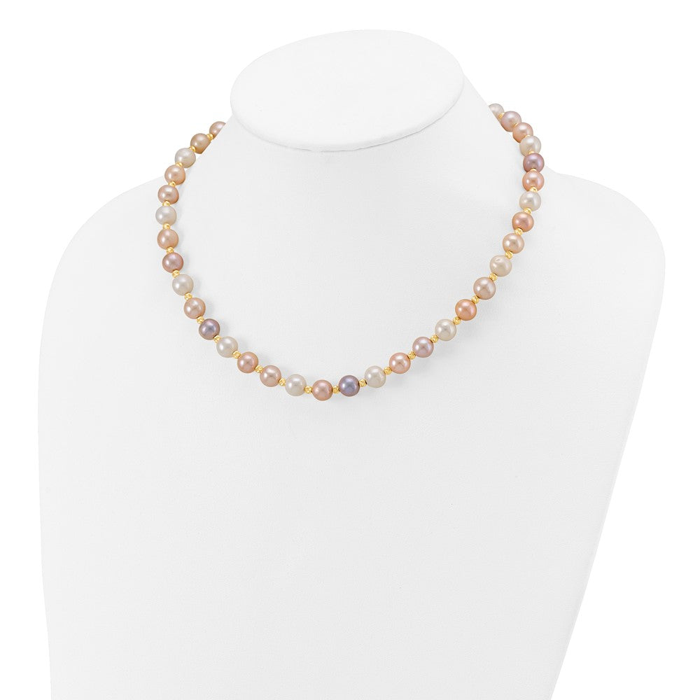 14k 8-9mm Pink, Purple and White Semi-Round Freshwater Cultured Pearl and Diamond-cut Beaded 18 inch Necklace