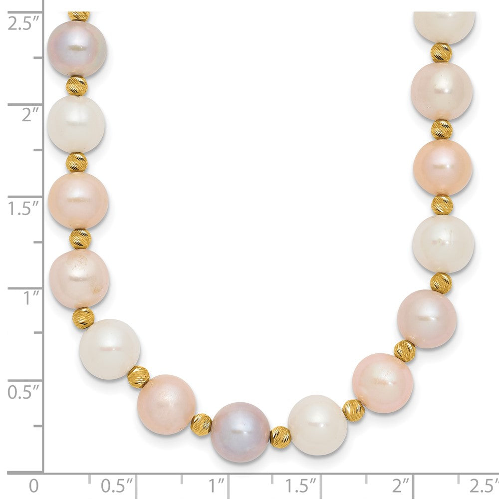 14k 8-9mm Pink, Purple and White Semi-Round Freshwater Cultured Pearl and Diamond-cut Beaded 18 inch Necklace
