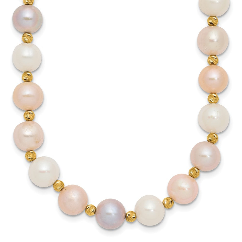 14k 8-9mm Pink, Purple and White Semi-Round Freshwater Cultured Pearl and Diamond-cut Beaded 18 inch Necklace