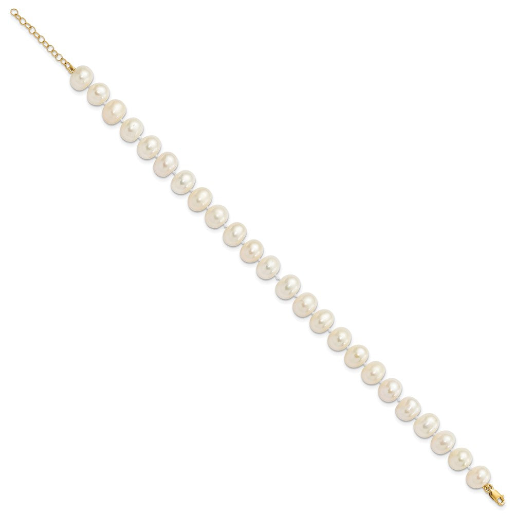 14k 8-9mm White Near-Round Freshwater Cultured Pearl 18 inch Necklace with 2 inch Extension, 7.5 inch Bracelet with 1 inch Extension and Post Earrings Set