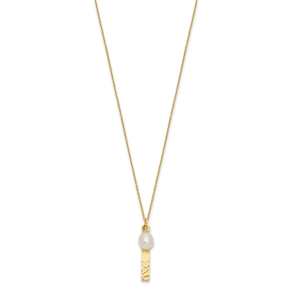 14k Brushed and Hammered 6-7mm White Rice Freshwater Cultured Pearl 17 inch Necklace