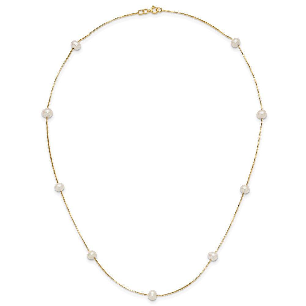 14k 5-6mm White Near-Round Freshwater Cultured Pearl 9-Station 18 inch Necklace