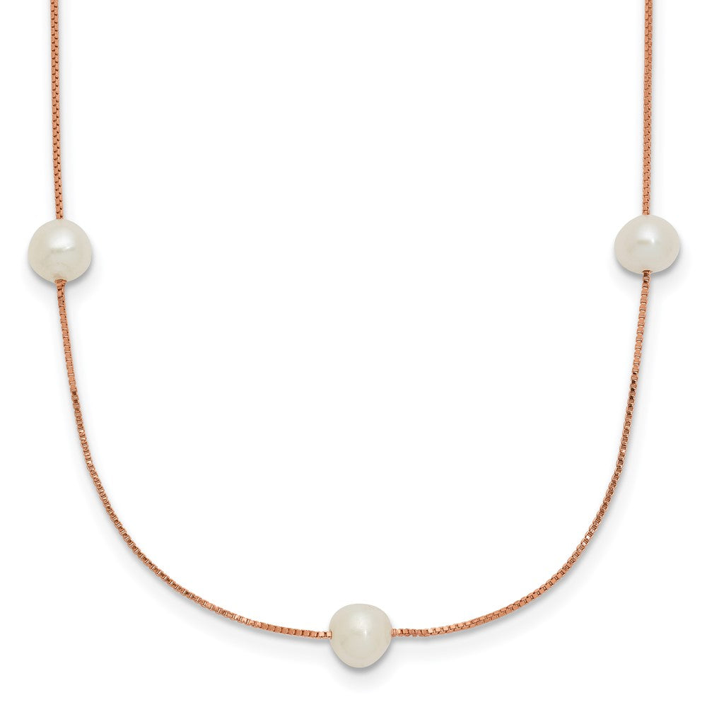 14k Rose Gold 5-6mm White Near-Round Freshwater Cultured Pearl 9-Station 18 inch Necklace