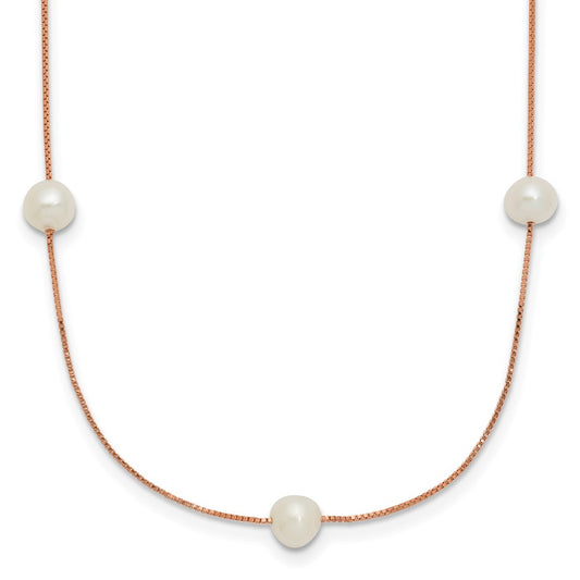 14k Rose Gold 5-6mm White Near-Round Freshwater Cultured Pearl 9-Station 18 inch Necklace