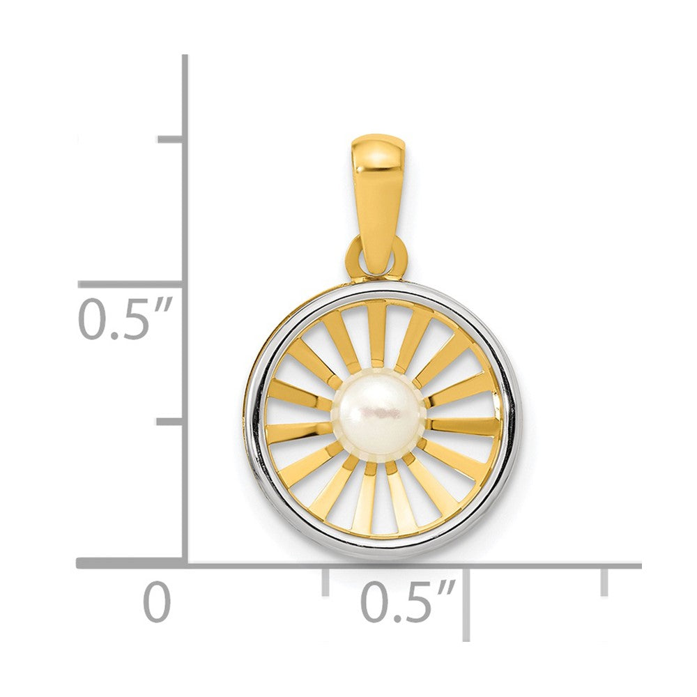 14K Two-tone Polished 4-5mm Freshwater Cultured Pearl Circle Pendant