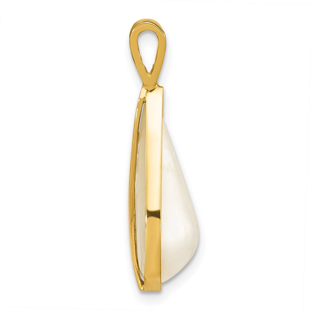 14K Yellow Gold 10x18mm White Teardrop Saltwater Mabe Pearl Pendant