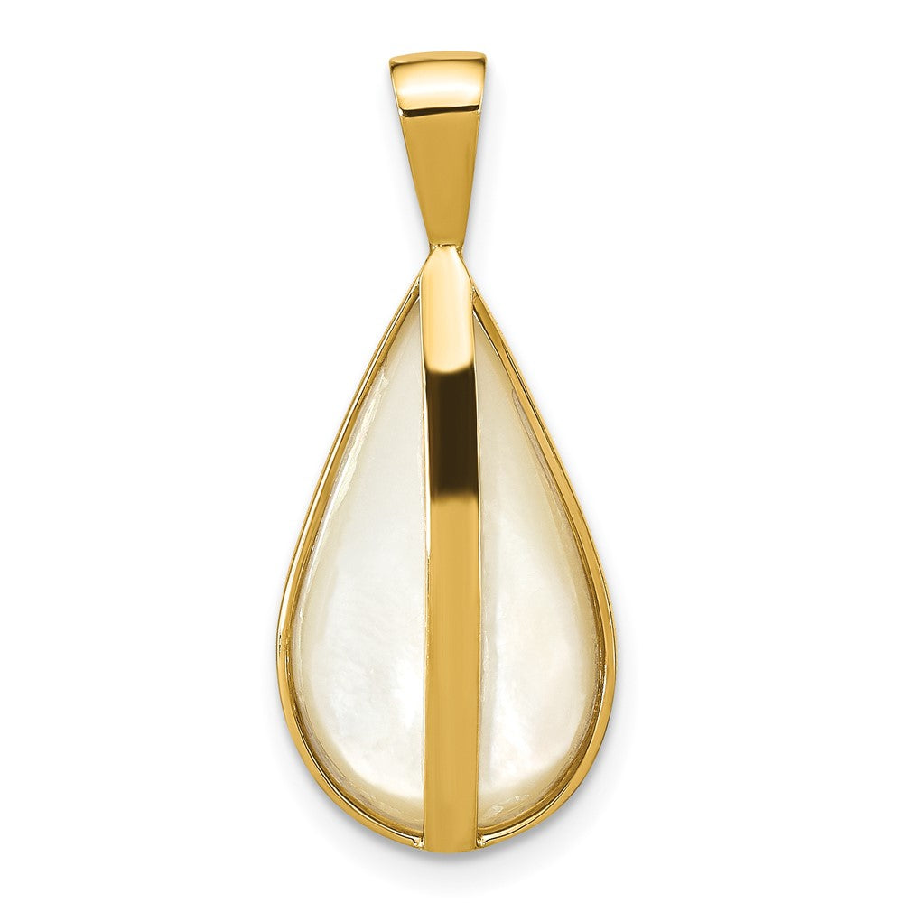 14K Yellow Gold 10x18mm White Teardrop Saltwater Mabe Pearl Pendant