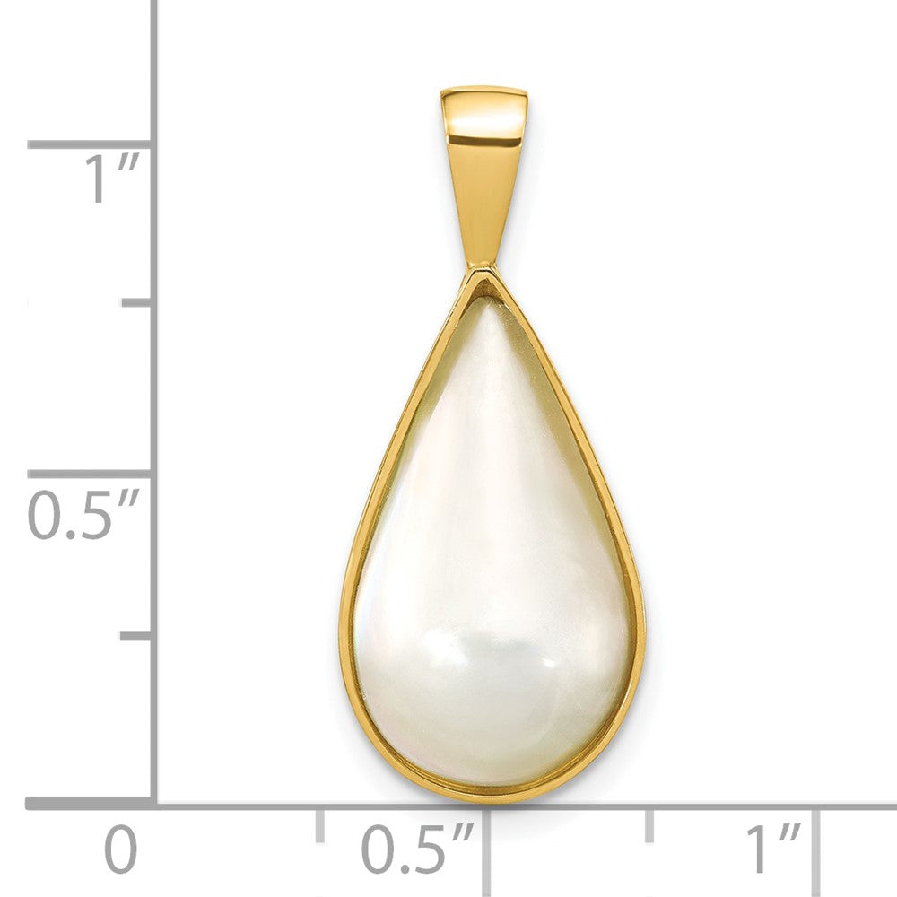 14K Yellow Gold 10x18mm White Teardrop Saltwater Mabe Pearl Pendant