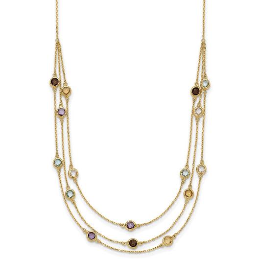 14K Smoky Quartz White Quartz/BT/CI/AM 3-strand 17in Necklace